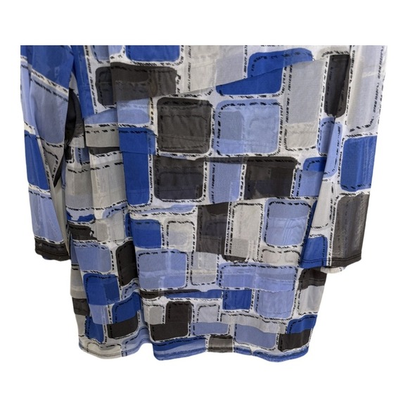 Alfani Blue Patchwork Mesh Sleeve Long Sleeve Plus Size 2X Blouse Abstract - Picture 3 of 5
